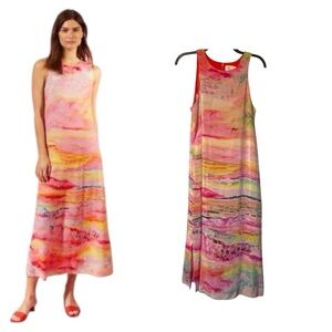 Anthropologie HD In Paris Painted Watercolor Column Dress Silk Size 8